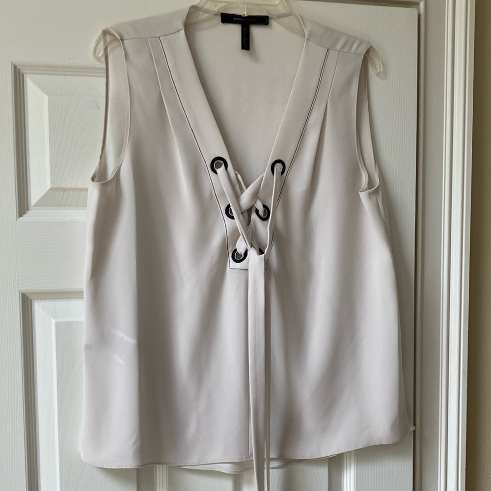 BCBGMaxAzria Cream Tie Front Blouse